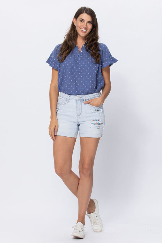 Judy Blue hi-rise shorts distressed with print lining