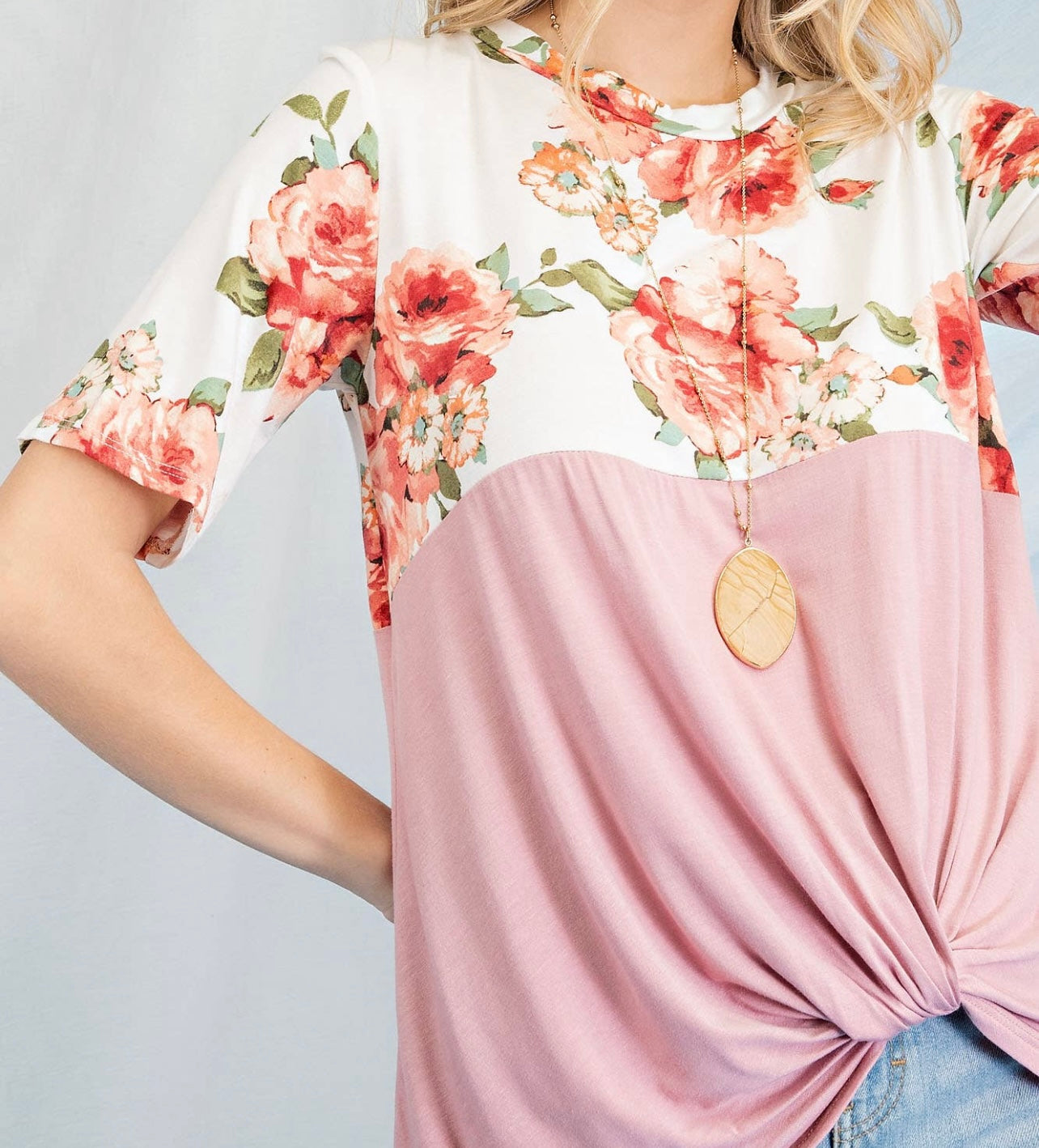 Knotted Floral Short Sleeve Top