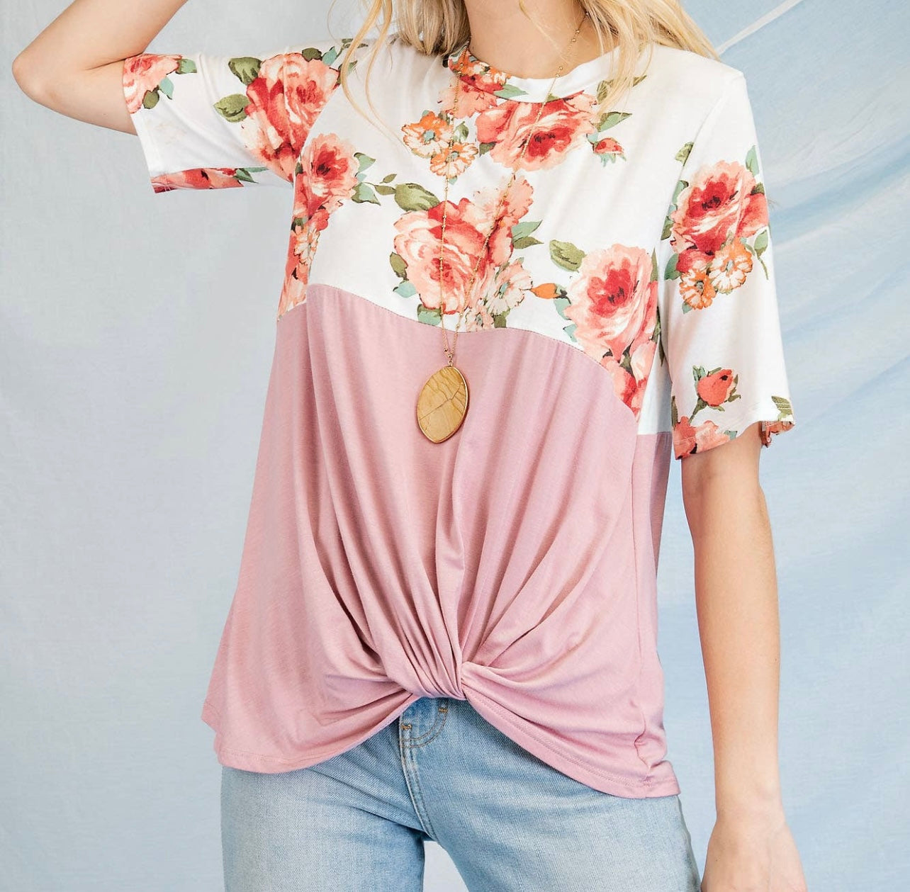 Knotted Floral Short Sleeve Top